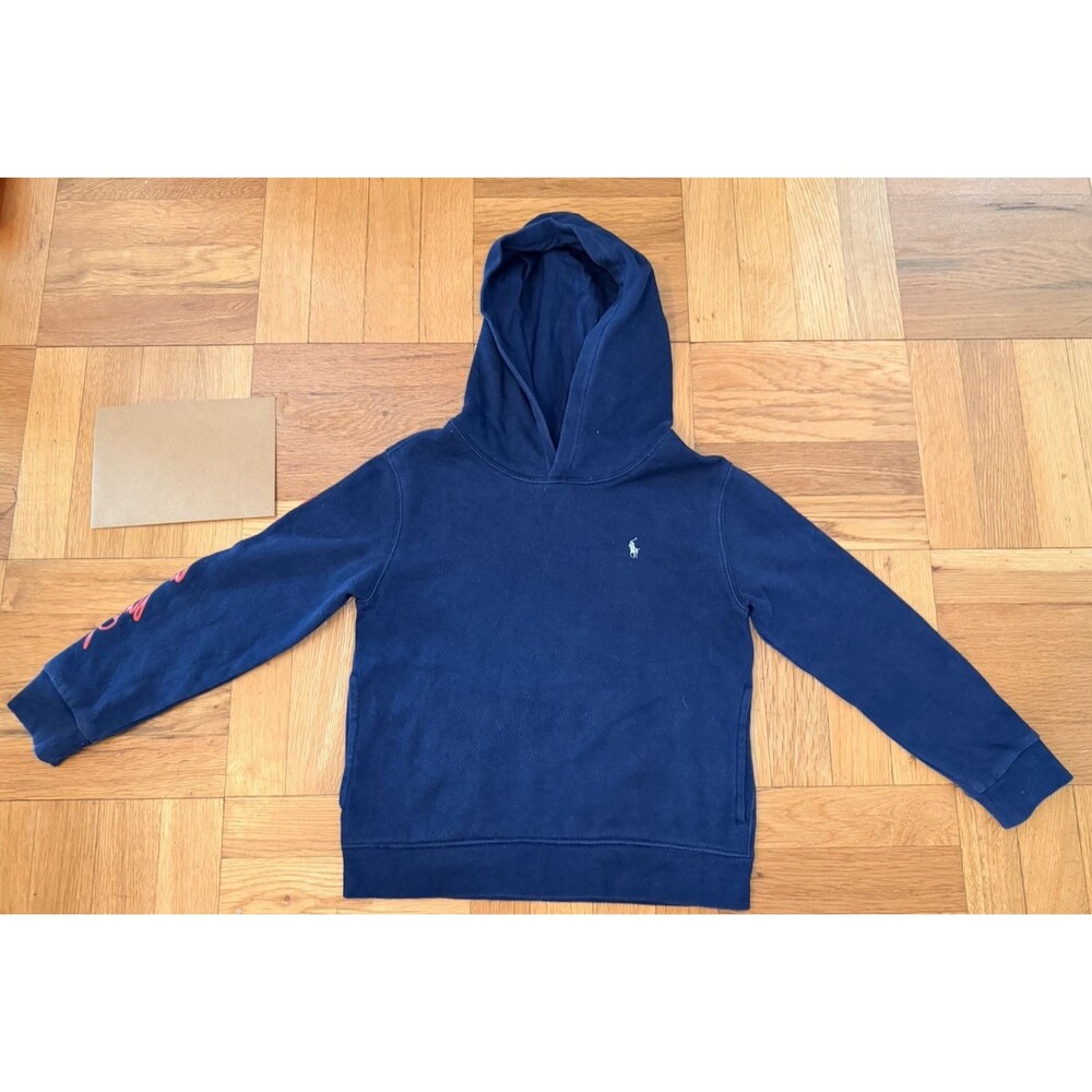 Polo Ralph Lauren Boys Size 7 Navy Blue Fleece Hoodie Big Pony Logo